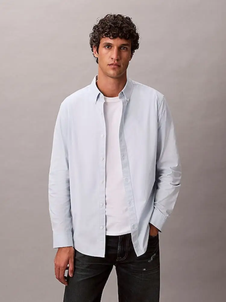 camicia celeste uomo mini logo