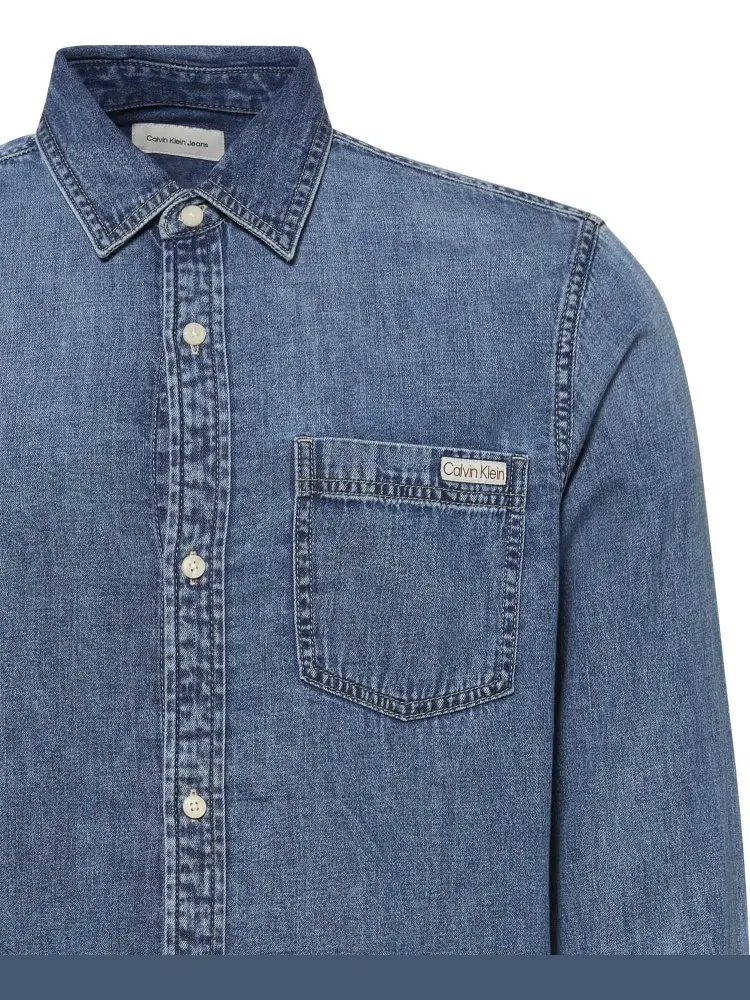 camicia in denim uomo in cotone mini logo sul petto miniatura 2