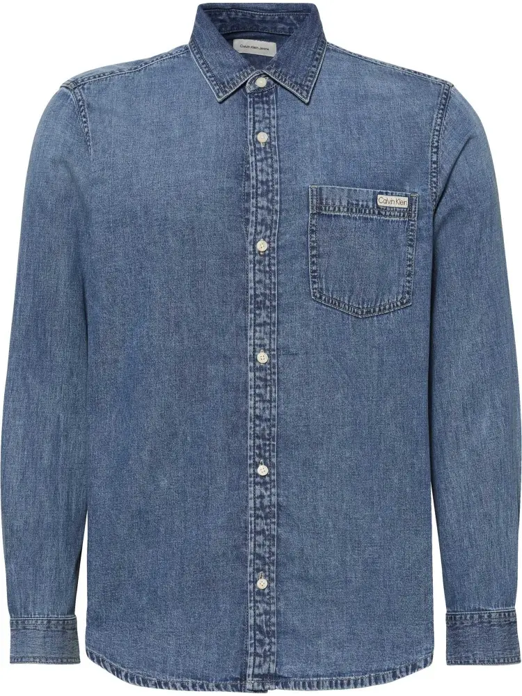 camicia in denim uomo in cotone mini logo sul petto