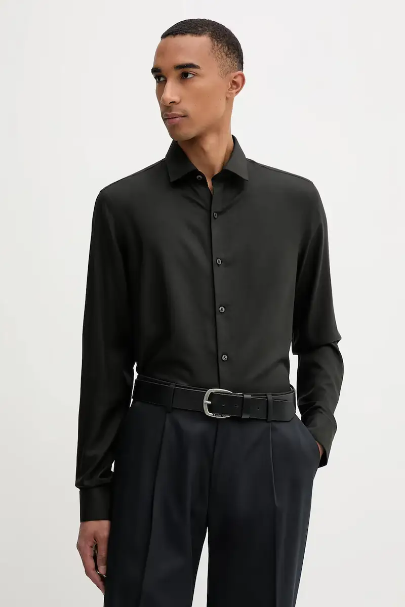camicia in lana uomo colore nero LV019EU066