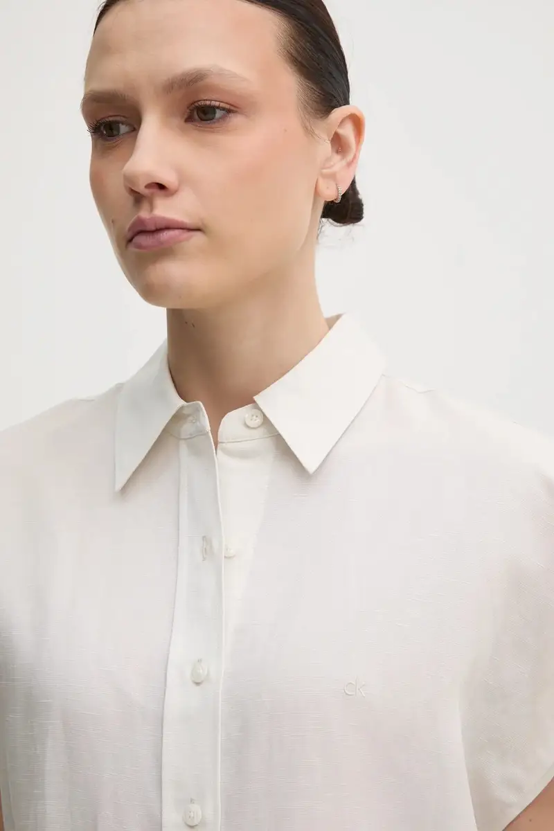 camicia in lino misto donna colore beige K20K208322 miniatura 4