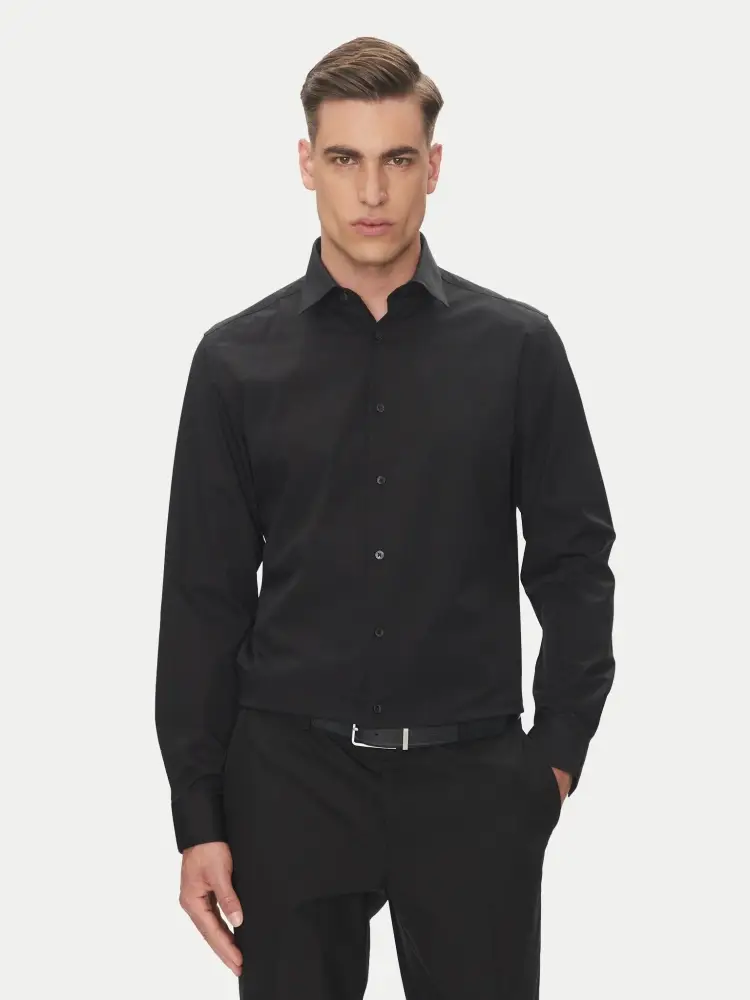 camicia nera uomo in cotone regular fit
