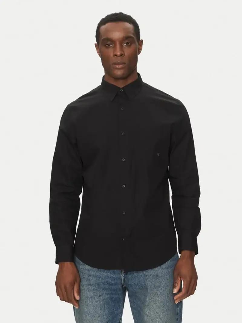 Calvin Klein camicia nera uomo in cotone regular mini logo sul petto