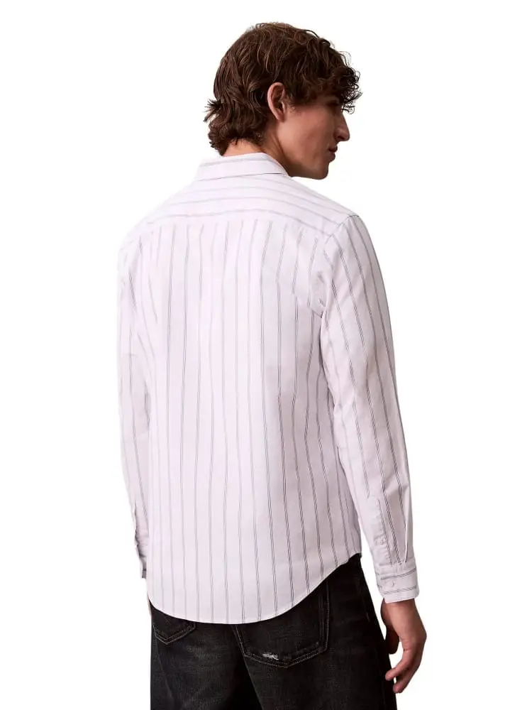 camicia uomo bianca con righe e logo monogram su taschino miniatura 2