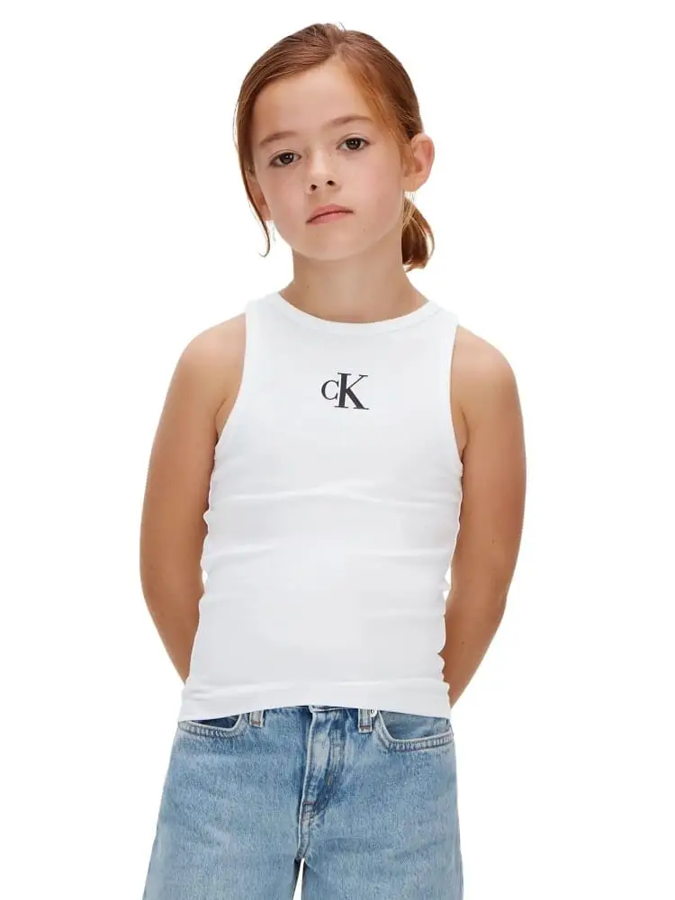 Calvin Klein canottiera kids/junior in cotone bianco elasticizzato con monogram frontale