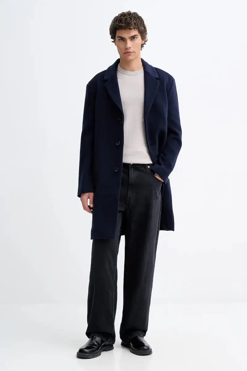 cappotto con lana Blu navy miniatura 2