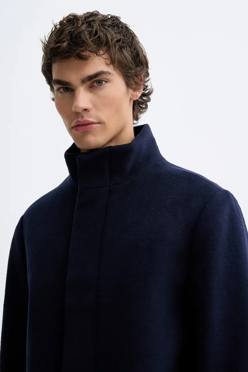 cappotto con lana Blu navy miniatura 3
