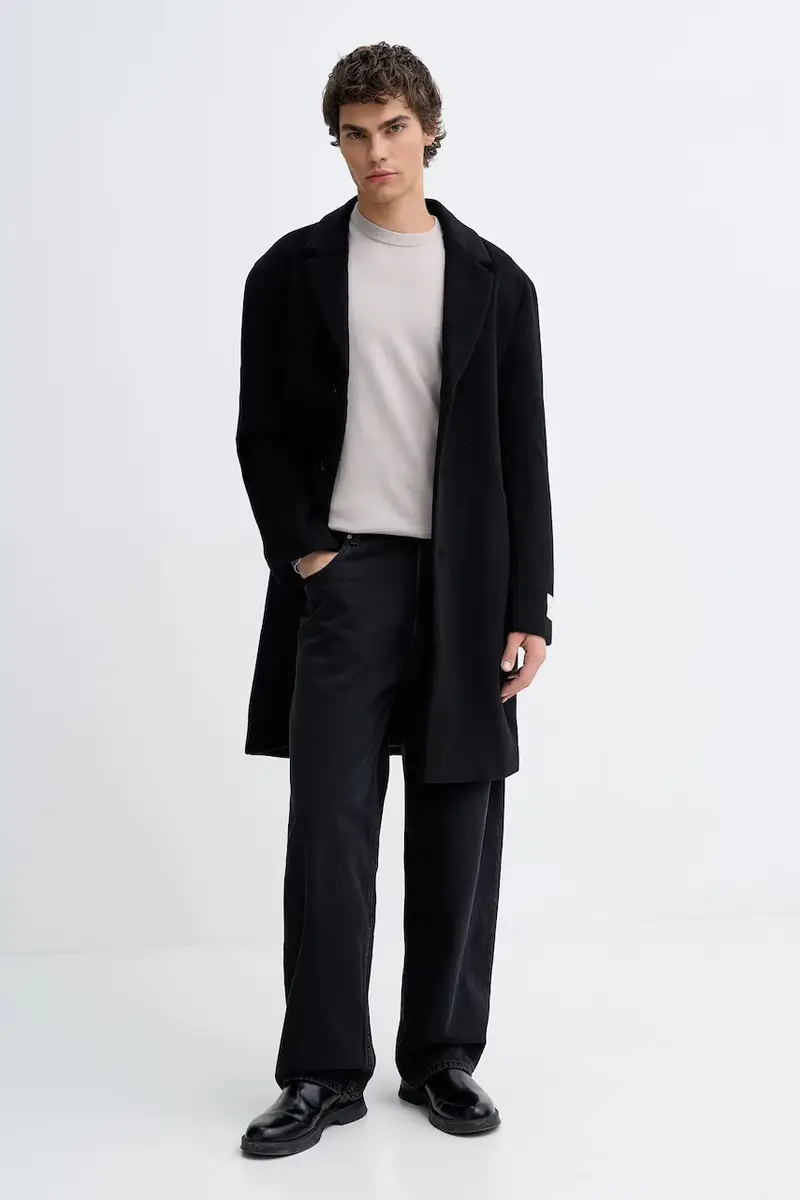 cappotto con lana Nero miniatura 2