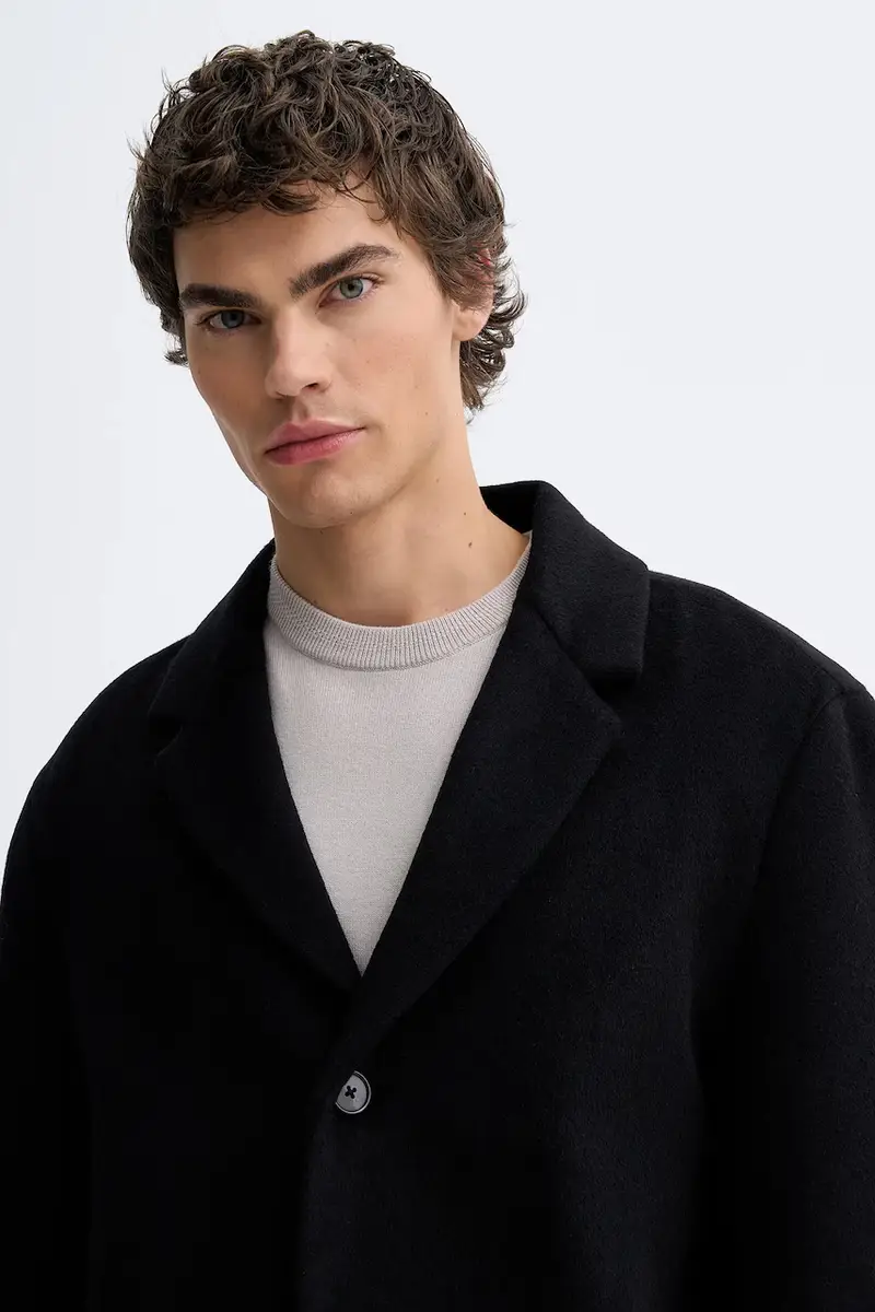 cappotto con lana Nero miniatura 4