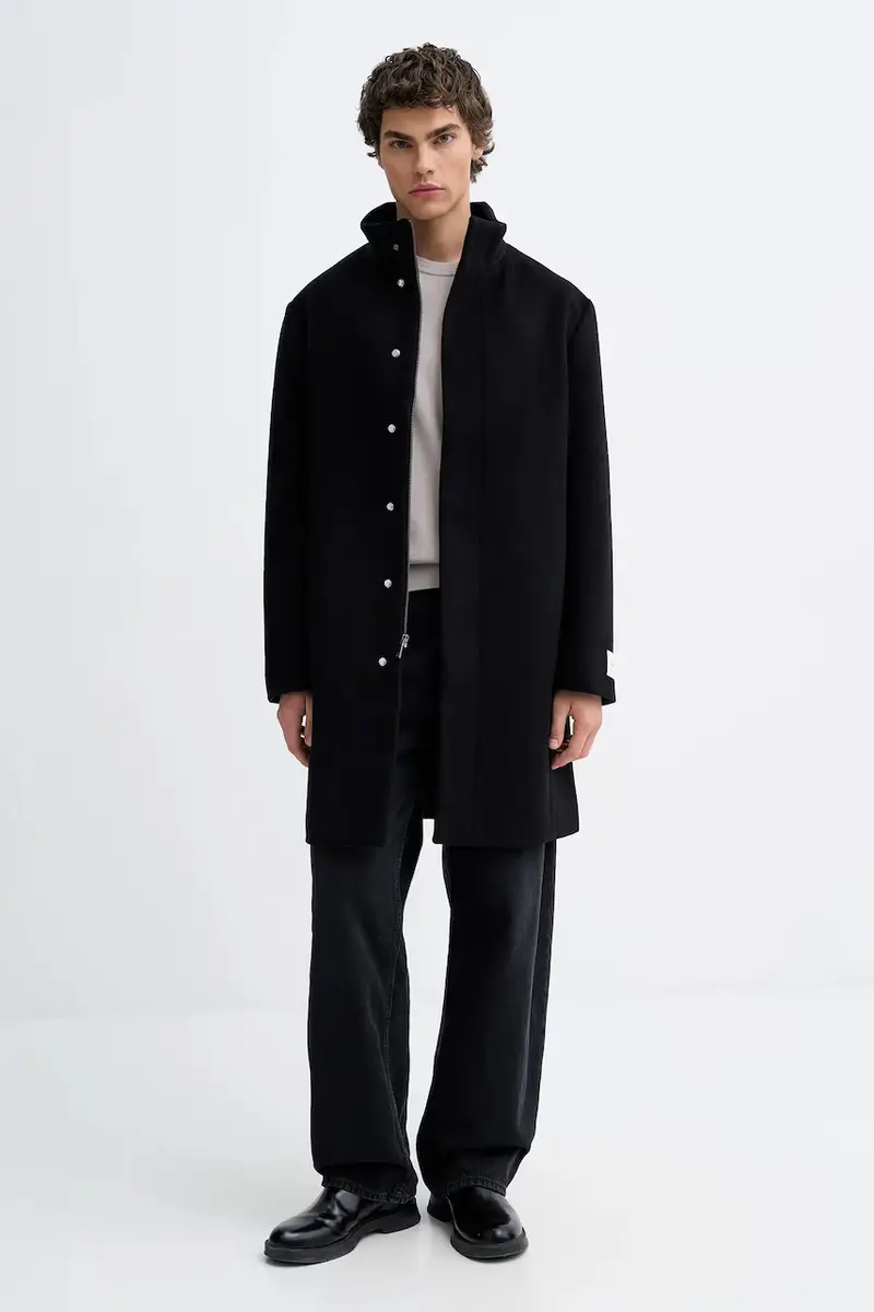 cappotto con lana Nero miniatura 2