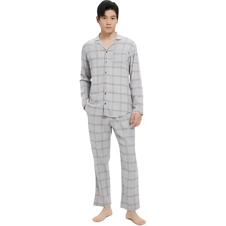 Casual Jacquard Cintura Confortevole Pantaloni da Casa da Notte Uomo Pantaloni Grigio Scozzese NM1429O-7SI M miniatura 2