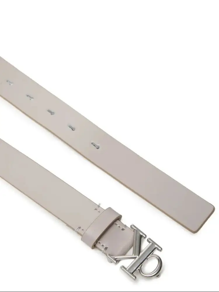 cintura beige donna in pelle fibbia in metallo argento miniatura 2