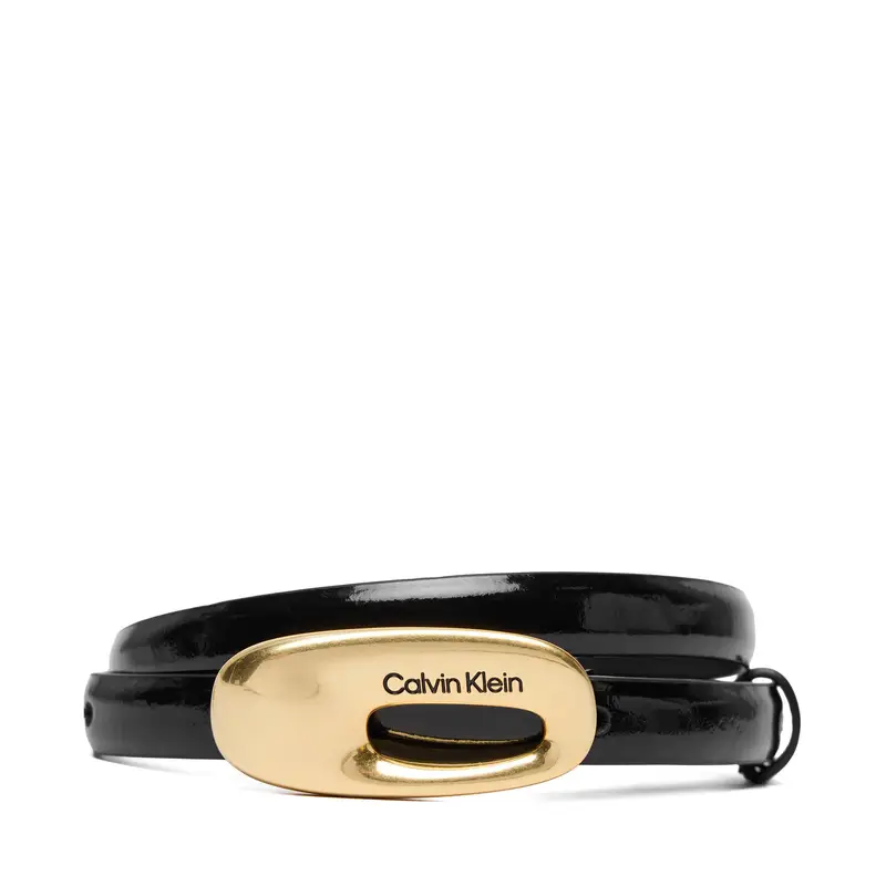 Cintura da donna Calvin Klein Oval Buckle Shiny Strap 15Mm LV04F7064G Nero