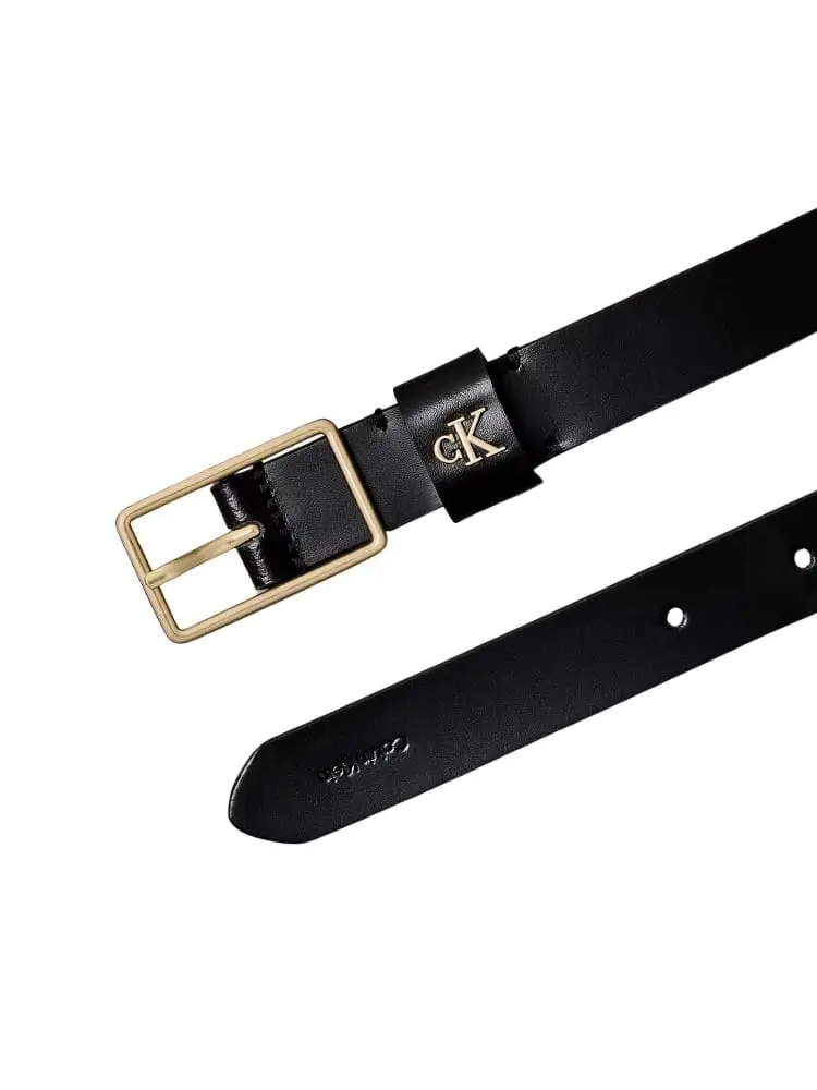 cintura donna in pelle nera con placca monogram dorata miniatura 2