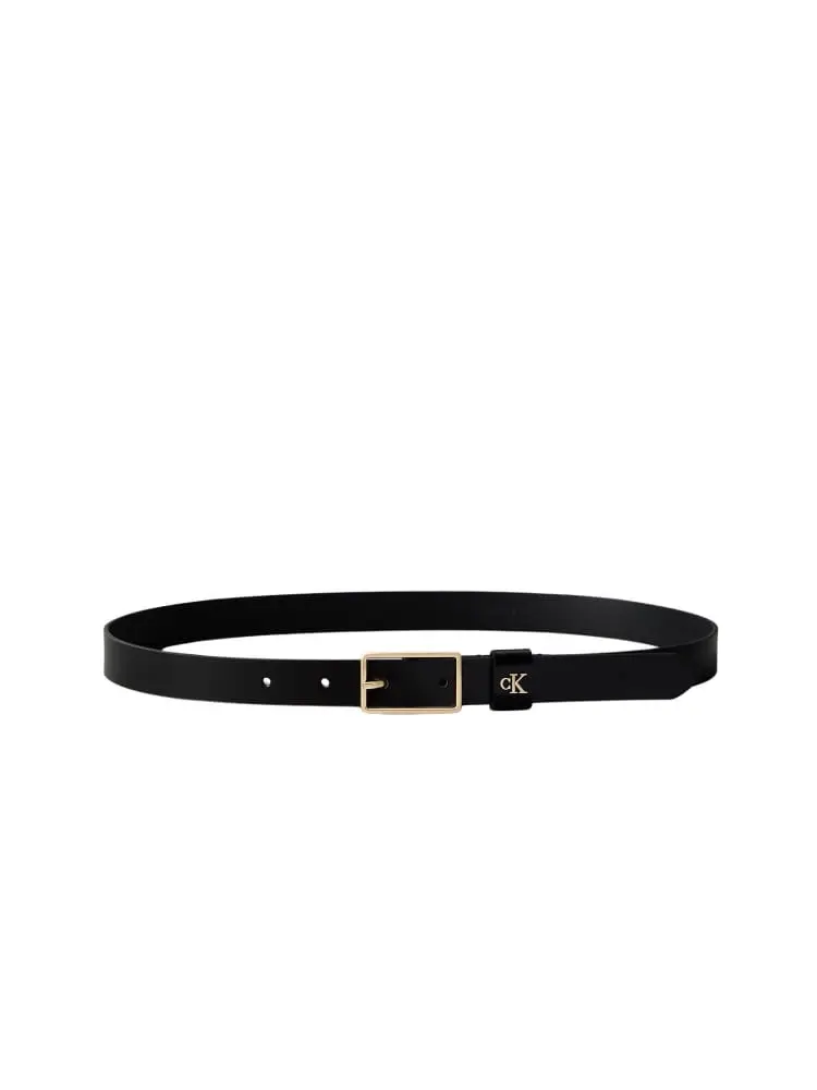 cintura donna in pelle nera con placca monogram dorata miniatura 3