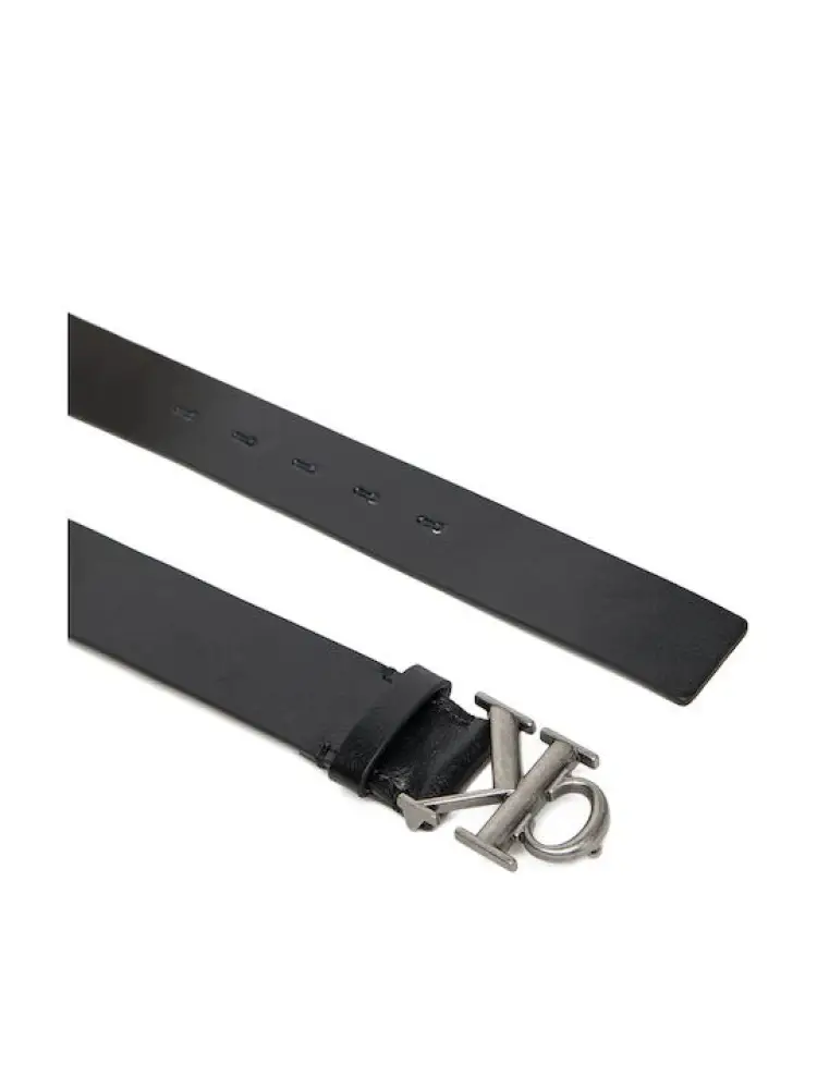 cintura nera uomo in ecopelle fibbia in metallo miniatura 2