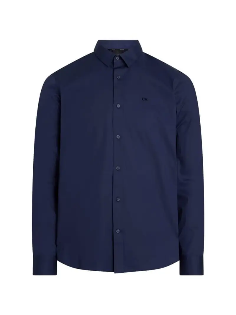 Calvin Klein cmicia uomo blu navy in popeline di cotone elasticizzato logo monogramma sul petto