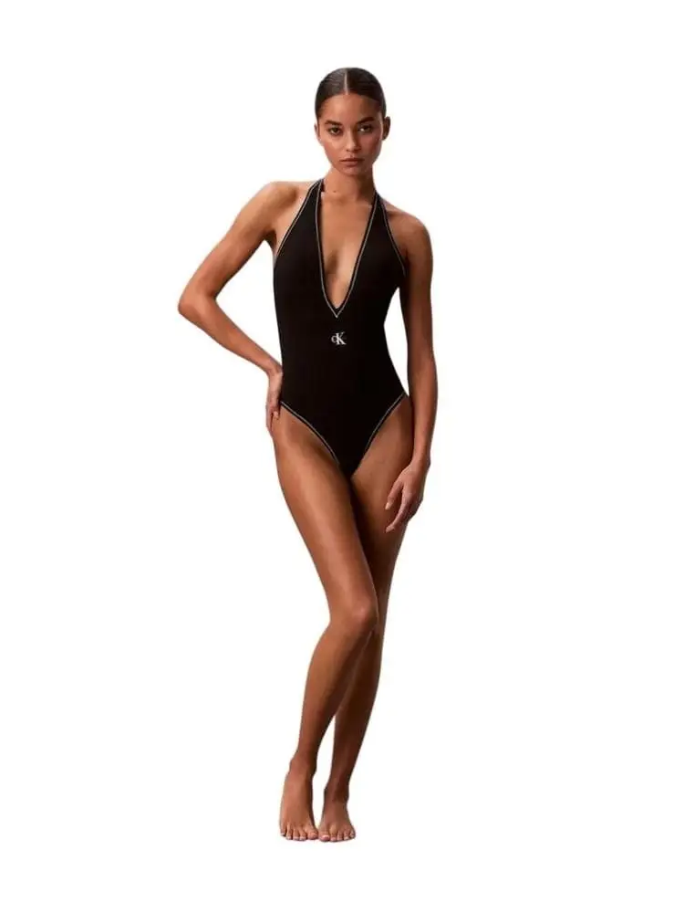 costume da bagno a balconcino nero con logo