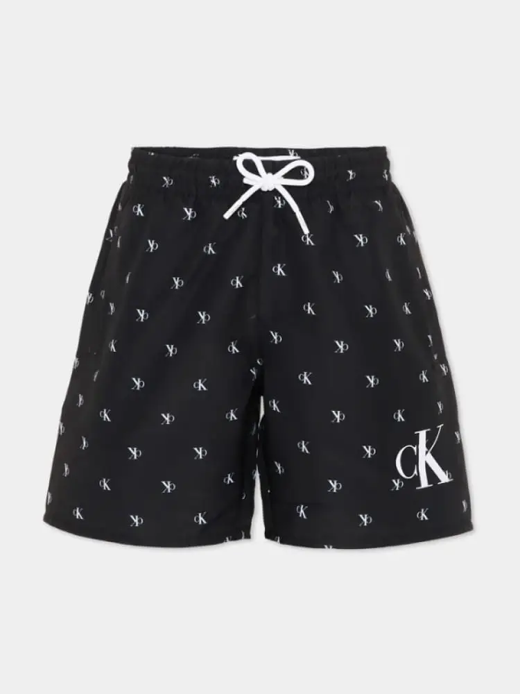 costume da bagno uomo nero con pattern logato all over