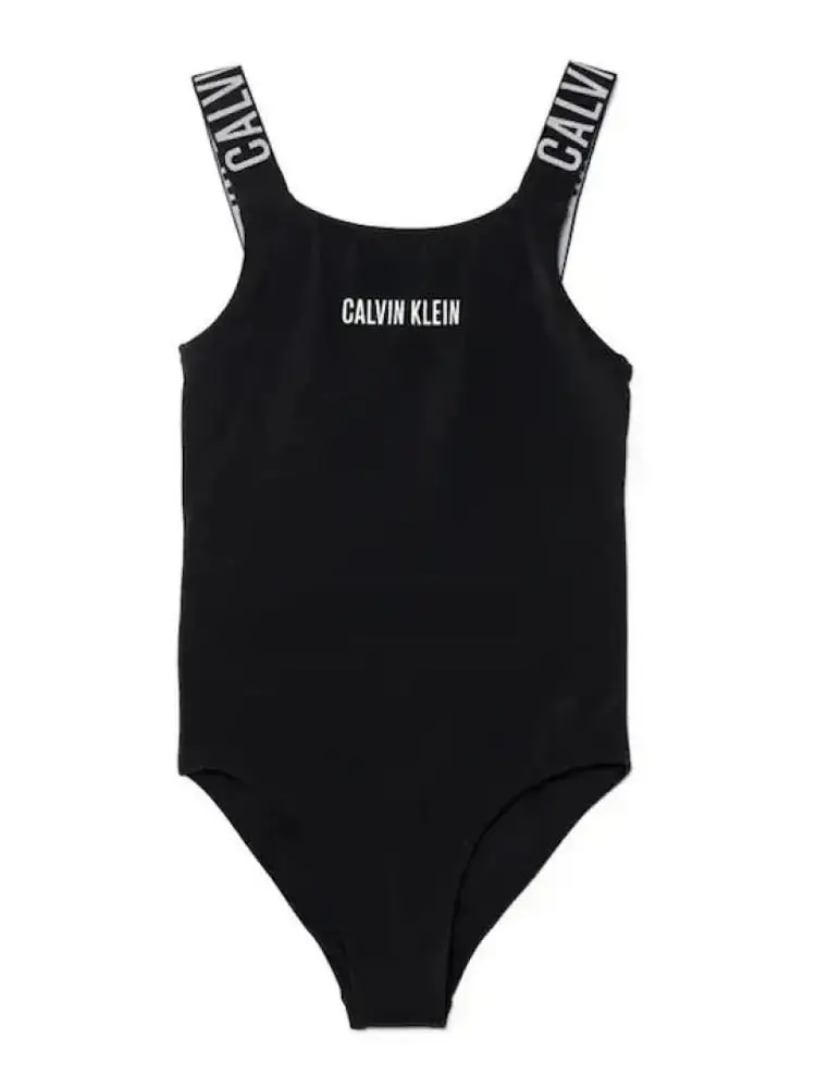 costume intero nero bambina logo lettering