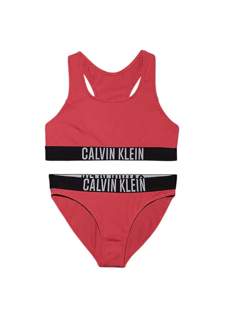 Calvin Klein costume rosso bambina due pezzi banda elastica con logo
