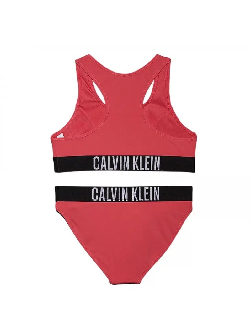 Calvin Klein costume rosso bambina due pezzi banda elastica con logo miniatura 2