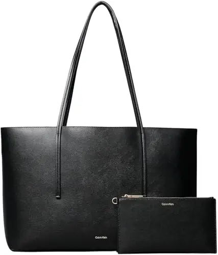 Calvin Klein Donna Borsa Tote Bag Foil Logo con Custodia Estraibile, Nero (Black/Toasted Coconut), Taglia Unica