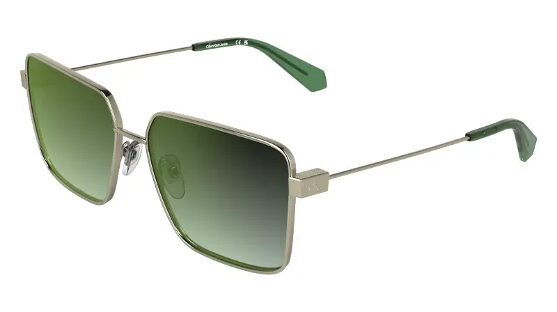 Donna Calvin Klein CKJ26201S 718 Occhiali da sole Metallo Oro Verde Squadrata Normale