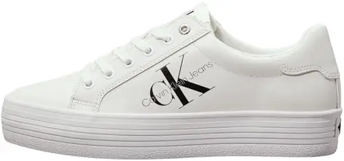 Calvin Klein Donna Sneakers Vulcanizzate Vulc Flatform Laceup Low Lth Zeppa, Bianco (Bright White), 37