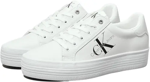 Calvin Klein Donna Sneakers Vulcanizzate Vulc Flatform Laceup Low Lth Zeppa, Bianco (Bright White), 37 miniatura 3