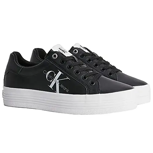 Calvin Klein Donna Sneakers Vulcanizzate Vulc Flatform Laceup Low Lth Zeppa, Nero (Black), 40