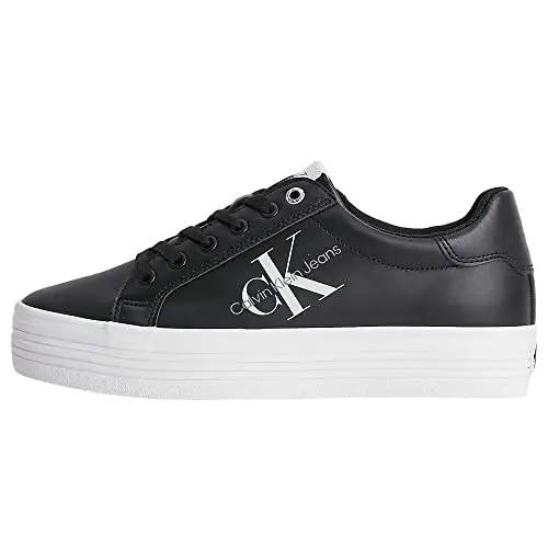 Calvin Klein Donna Sneakers Vulcanizzate Vulc Flatform Laceup Low Lth Zeppa, Nero (Black), 40 miniatura 3