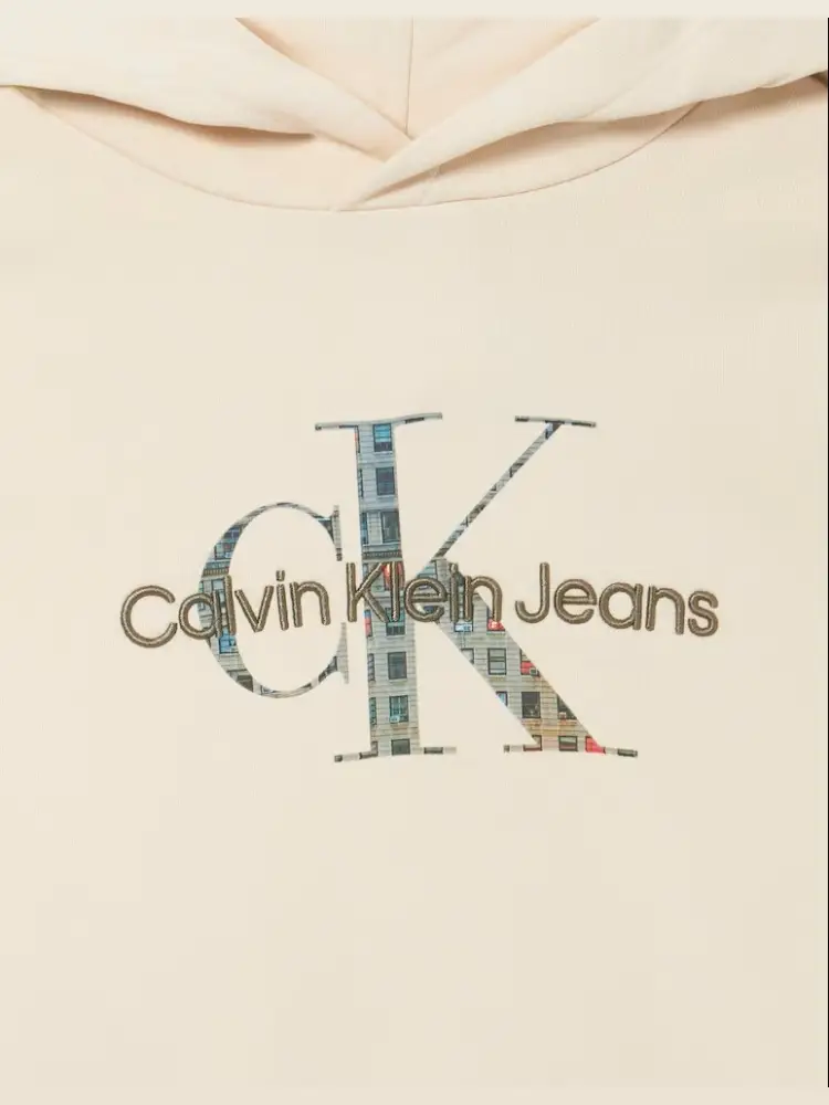 felpa beige bambino in cotone con cappuccio logo a contrasto miniatura 2