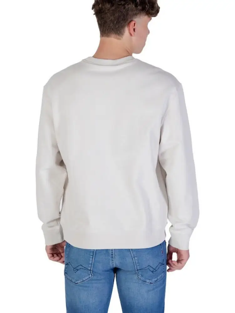 felpa beige uomo in cotone girocollo maxi logo sul davanti miniatura 2