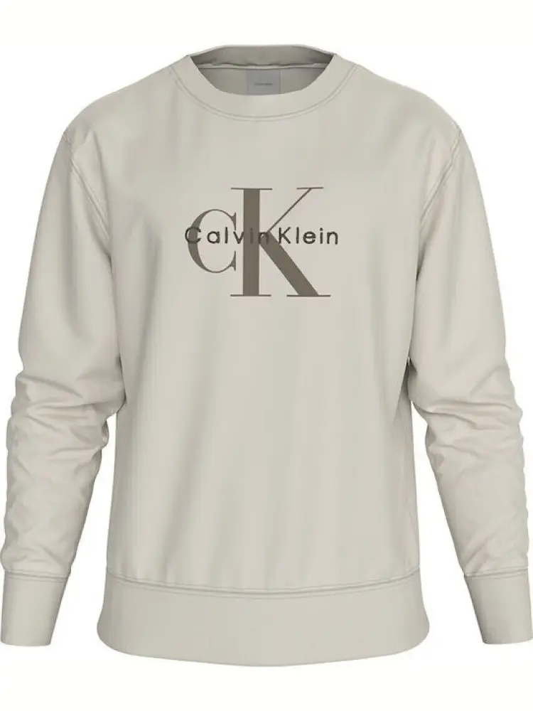 felpa beige uomo in cotone girocollo maxi logo sul davanti miniatura 3