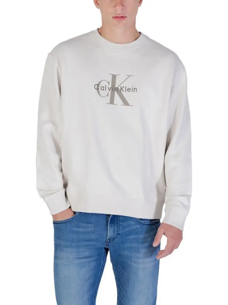 felpa beige uomo in cotone girocollo maxi logo sul davanti