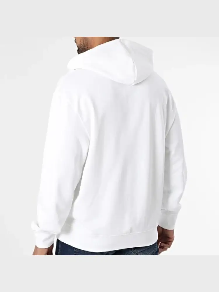 felpa bianca uomo in cotone con cappuccio logo sul petto miniatura 2