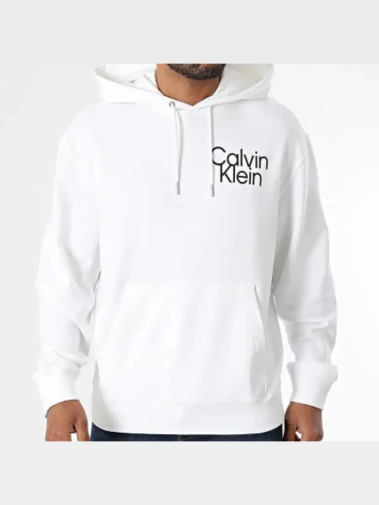 felpa bianca uomo in cotone con cappuccio logo sul petto