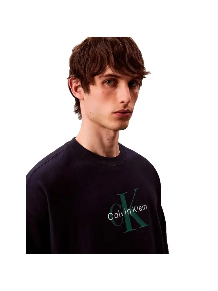 felpa blu navy uomo in cotone girocollo logo a contrasto miniatura 2