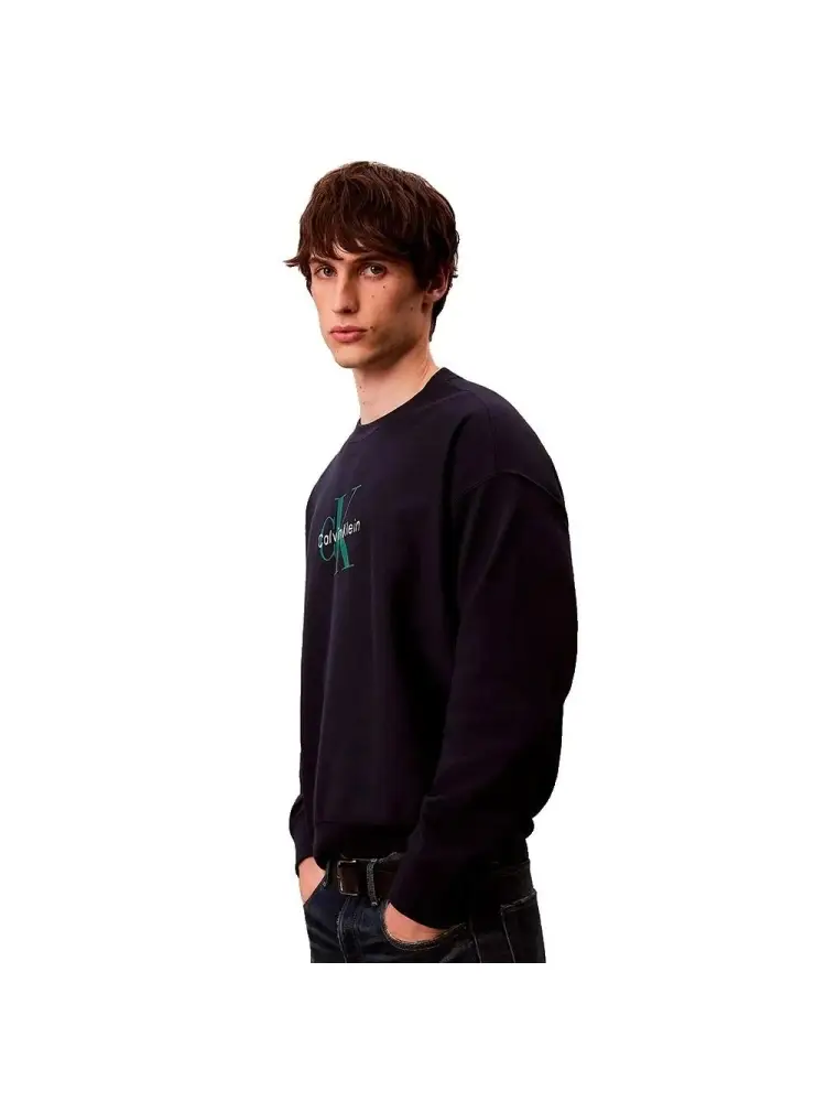 felpa blu navy uomo in cotone girocollo logo a contrasto miniatura 3