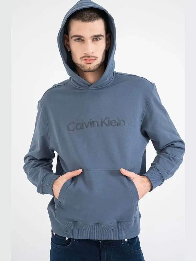 felpa blu polvere uomo logo sul davanti