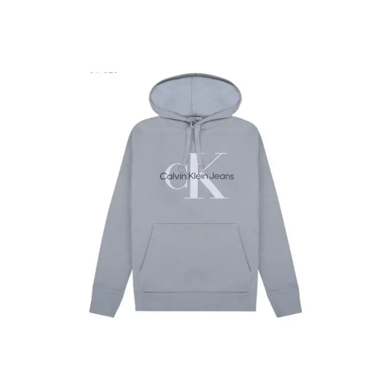 Felpa casual con cappuccio da uomo Calvin Klein a tinta unita con logo a lettere stampato, grigia 40GC201-020 M