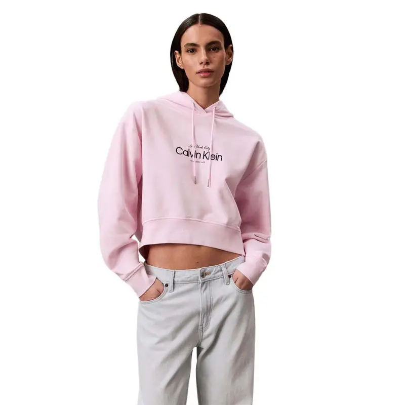 Felpa Con Cappuccio Crop Logo Rosa Donna XS