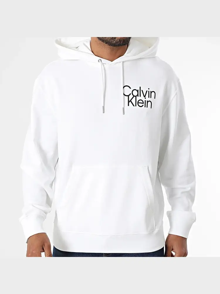 felpa con cappuccio in cotone felpato bianco con logo sul petto