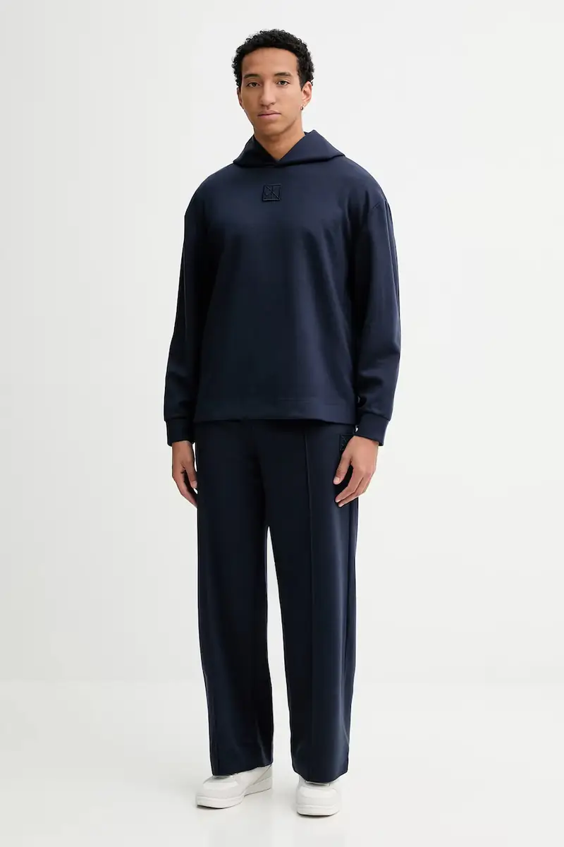 felpa con lana colore blu navy con cappuccio LV04LD211G miniatura 2