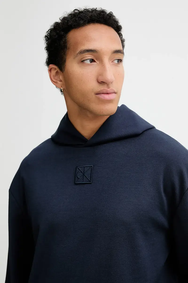 felpa con lana colore blu navy con cappuccio LV04LD211G miniatura 4