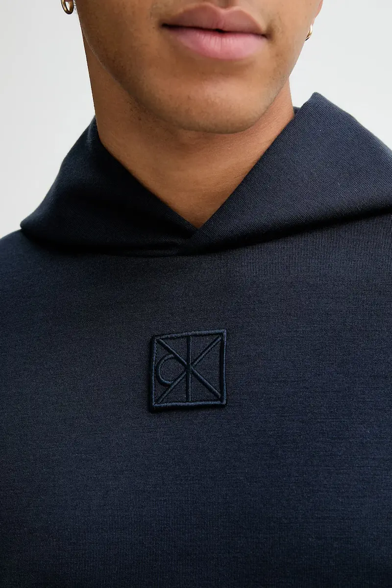 felpa con lana colore blu navy con cappuccio LV04LD211G miniatura 5