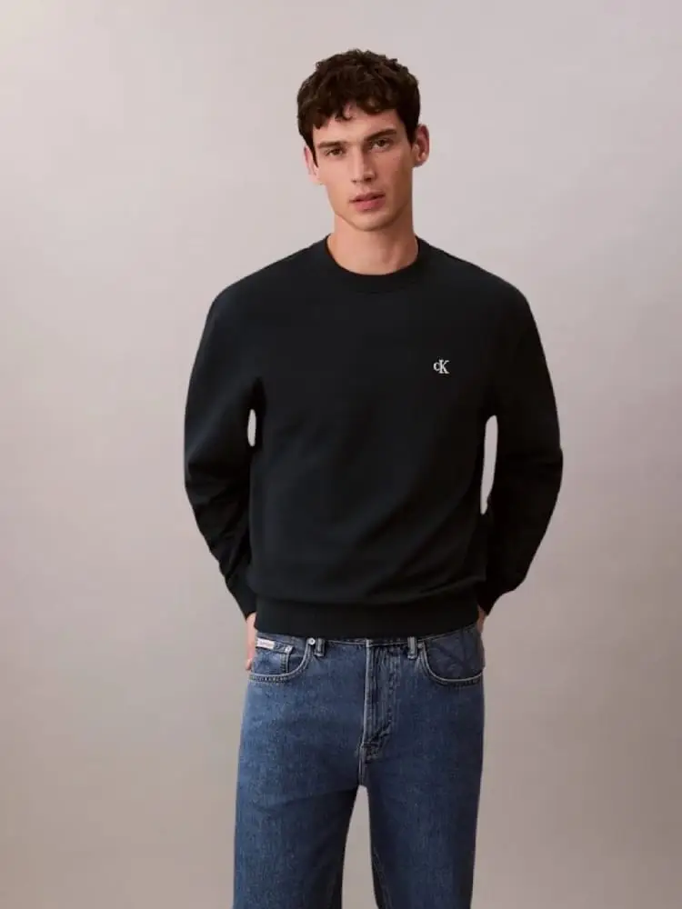 felpa girocollo in cotone nero con logo monogram