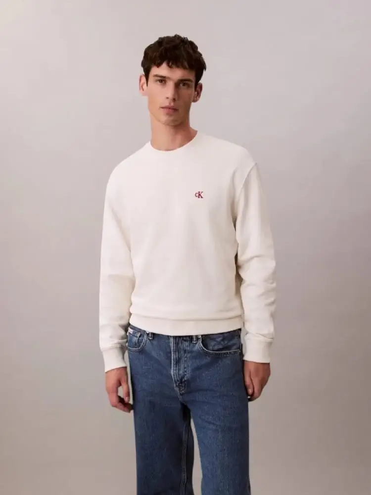 felpa girocollo in cotone panna con logo monogram