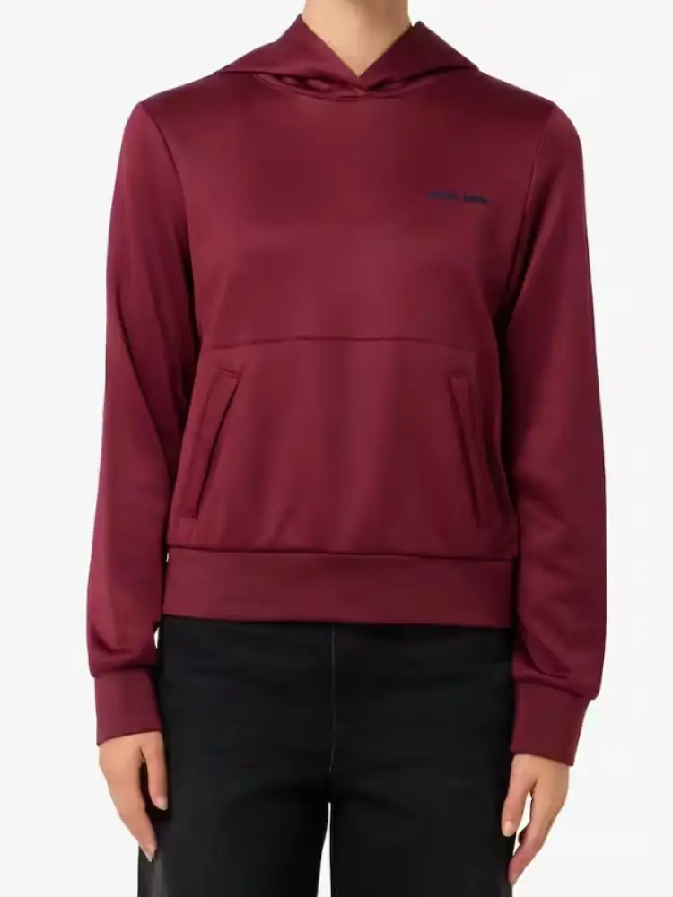 felpa in cotone bordeaux con cappuccio e logo ricamato a contrasto